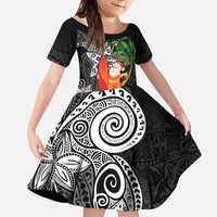 Polynesian Family Matching Mermaid Dress and Hawaiian Shirt Tropical Santa - Plumeria Black Vintage LT7 Daughter's Dress Black - Polynesian Pride