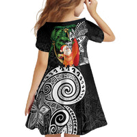Polynesian Family Matching Short Sleeve Bodycon Dress and Hawaiian Shirt Tropical Santa - Plumeria Black Vintage LT7 - Polynesian Pride