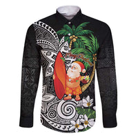 Polynesian Family Matching Short Sleeve Bodycon Dress and Hawaiian Shirt Tropical Santa - Plumeria Black Vintage LT7 Dad's Shirt - Long Sleeve Black - Polynesian Pride