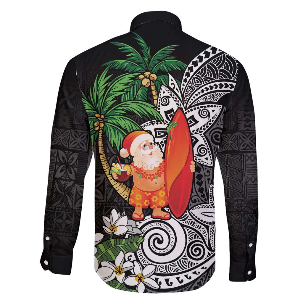 Polynesian Family Matching Short Sleeve Bodycon Dress and Hawaiian Shirt Tropical Santa - Plumeria Black Vintage LT7 - Polynesian Pride