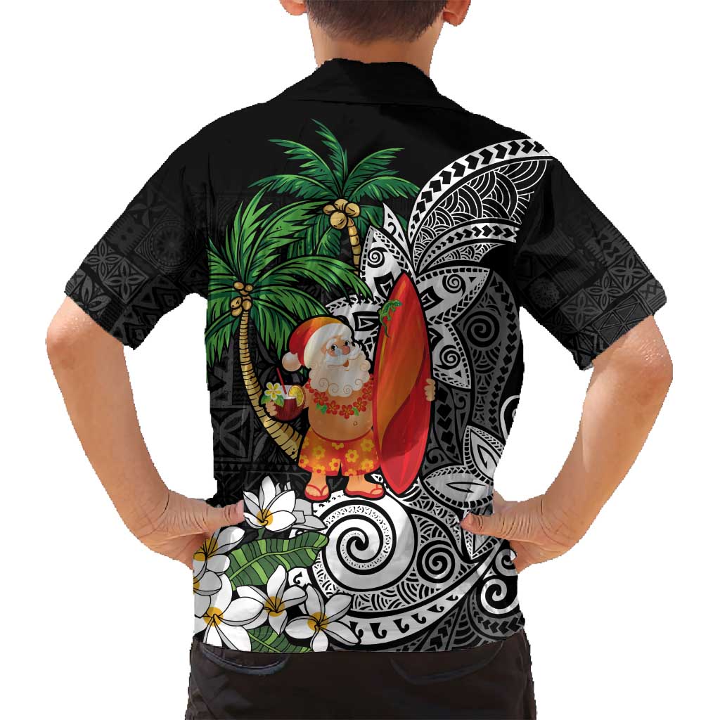 Polynesian Family Matching Tank Maxi Dress and Hawaiian Shirt Tropical Santa - Plumeria Black Vintage LT7 - Polynesian Pride