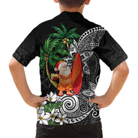 Polynesian Family Matching Tank Maxi Dress and Hawaiian Shirt Tropical Santa - Plumeria Black Vintage LT7 - Polynesian Pride