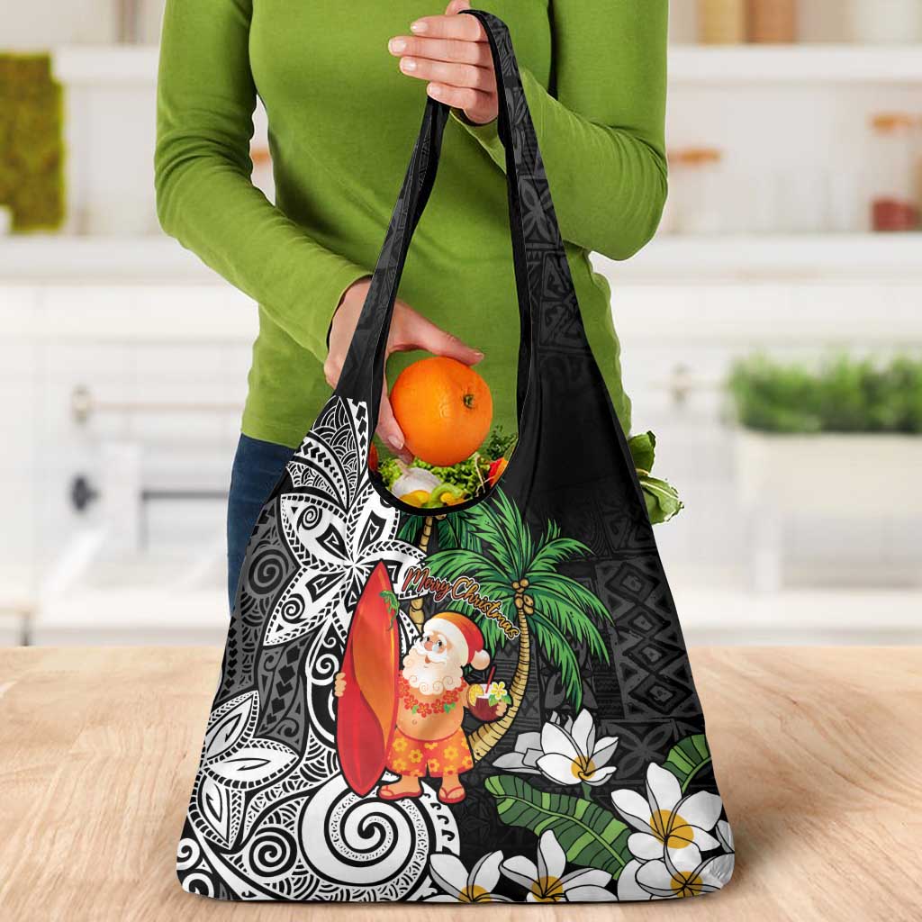 Polynesian Grocery Bag Tropical Santa - Plumeria Black Vintage