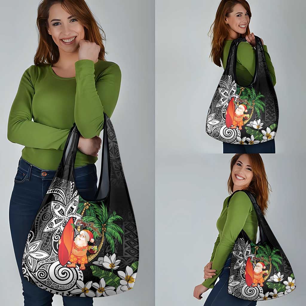 Polynesian Grocery Bag Tropical Santa - Plumeria Black Vintage