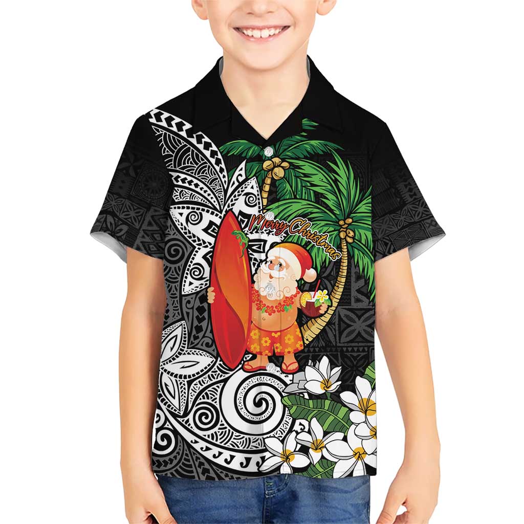 Polynesian Kid Hawaiian Shirt Tropical Santa - Plumeria Black Vintage LT7 Kid Black - Polynesian Pride