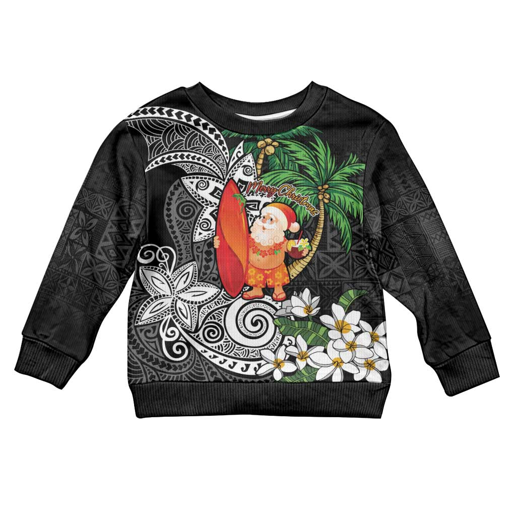 Polynesian Kid Ugly Christmas Sweater Tropical Santa - Plumeria Black Vintage LT7 Kid Black - Polynesian Pride