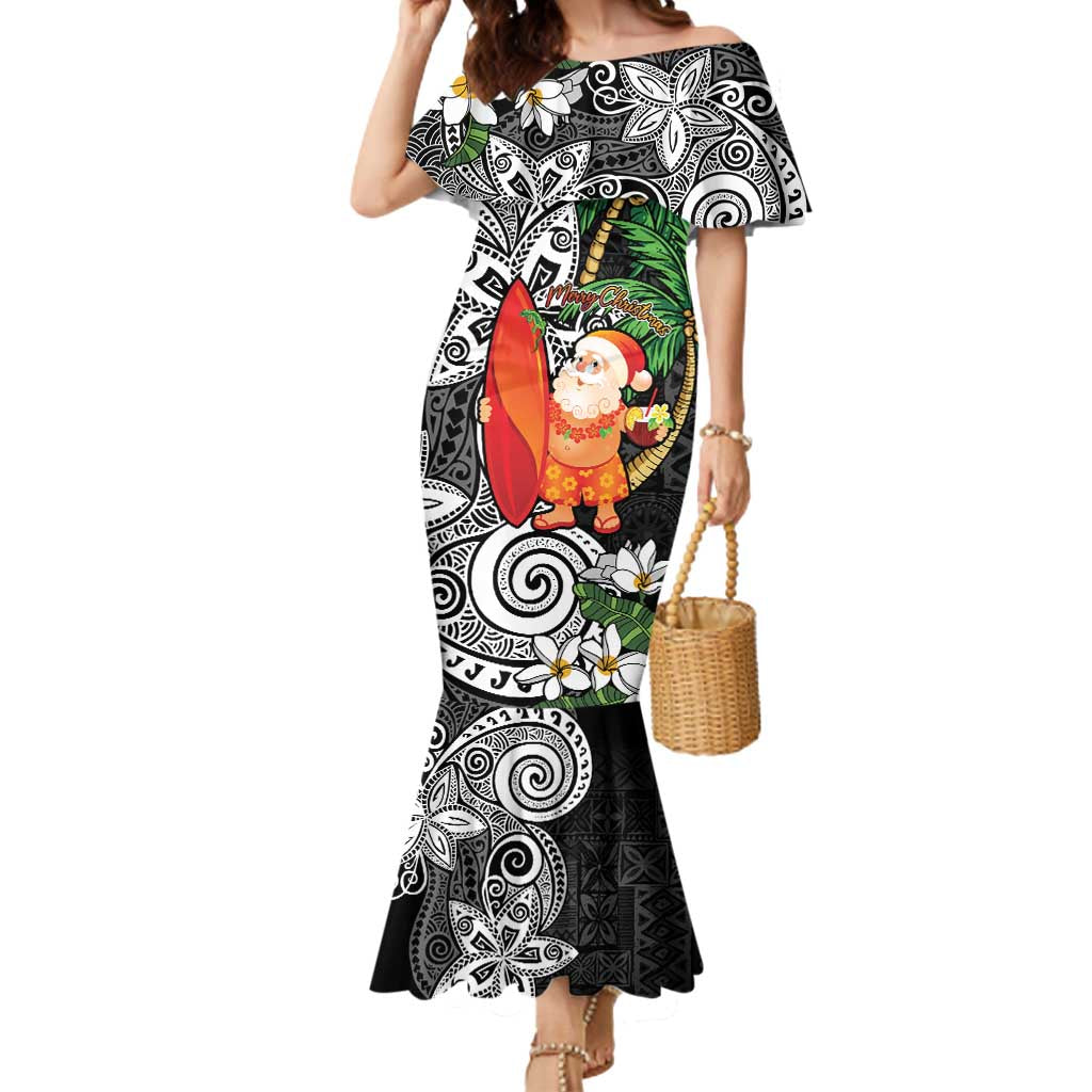 Polynesian Mermaid Dress Tropical Santa - Plumeria Black Vintage LT7 Women Black - Polynesian Pride