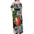 Polynesian Off Shoulder Maxi Dress Tropical Santa - Plumeria Black Vintage