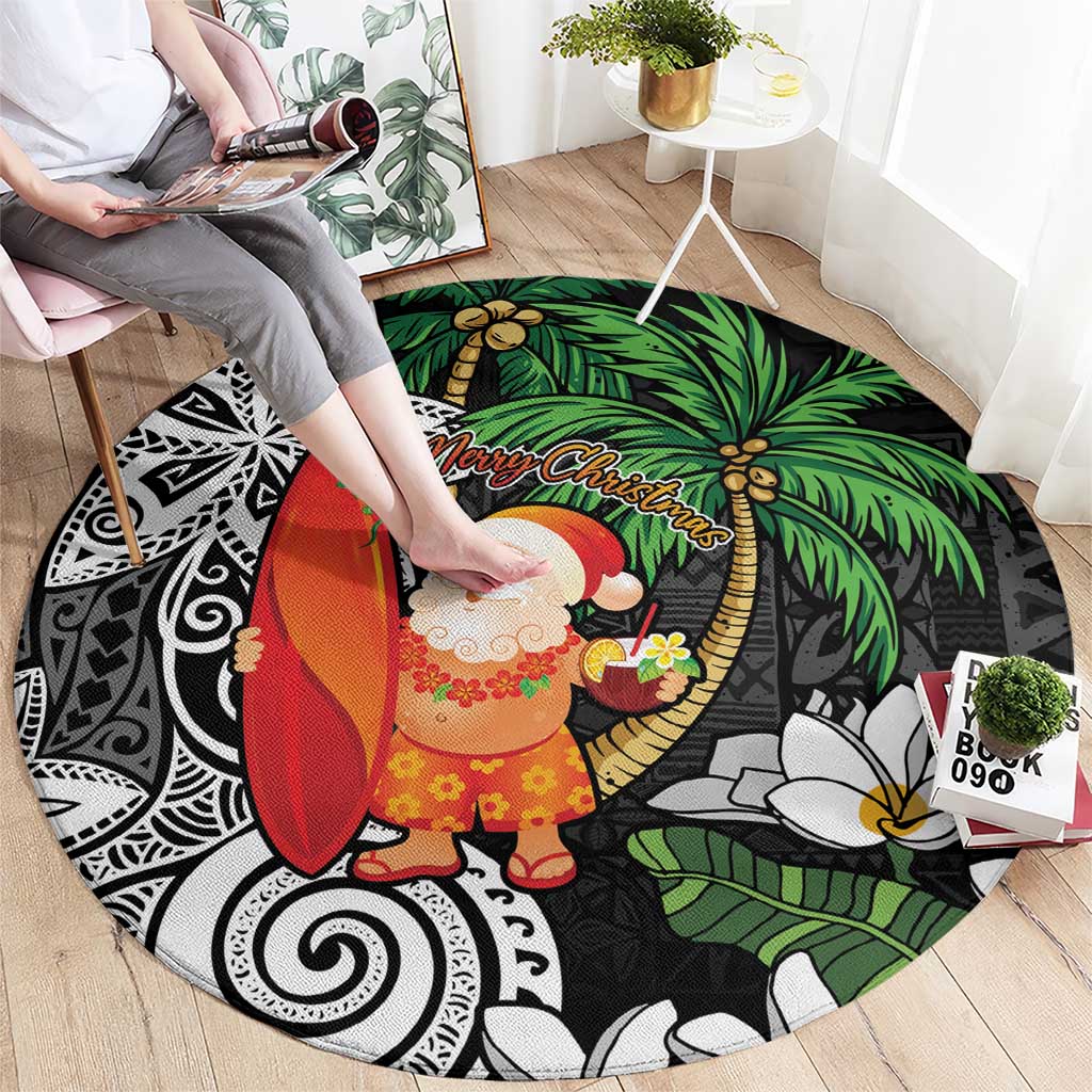 Polynesian Round Carpet Tropical Santa - Plumeria Black Vintage LT7 - Polynesian Pride