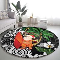 Polynesian Round Carpet Tropical Santa - Plumeria Black Vintage LT7 - Polynesian Pride