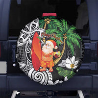 Polynesian Spare Tire Cover Tropical Santa - Plumeria Black Vintage