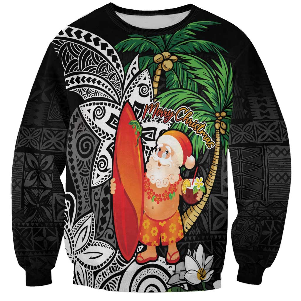 Polynesian Sweatshirt Tropical Santa - Plumeria Black Vintage