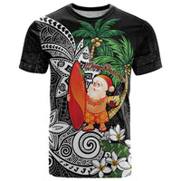 Polynesian T Shirt Tropical Santa - Plumeria Black Vintage