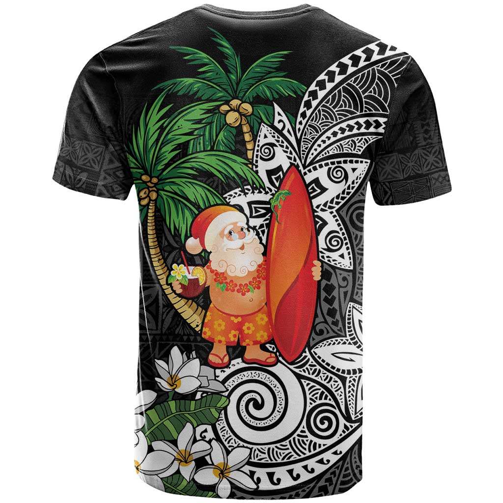 Polynesian T Shirt Tropical Santa - Plumeria Black Vintage