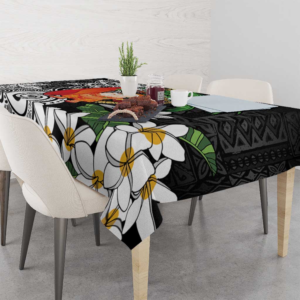 Polynesian Tablecloth Tropical Santa - Plumeria Black Vintage