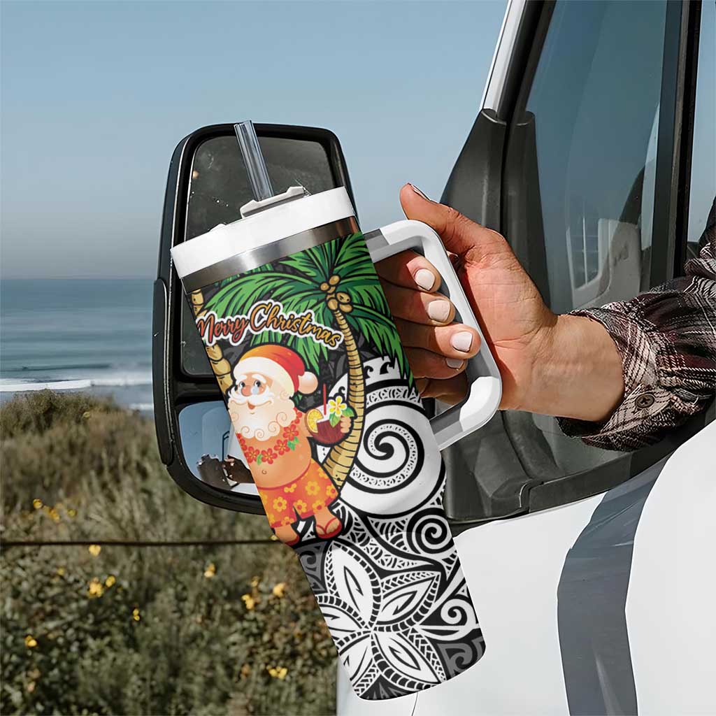 Polynesian Tumbler With Handle Tropical Santa - Plumeria Black Vintage