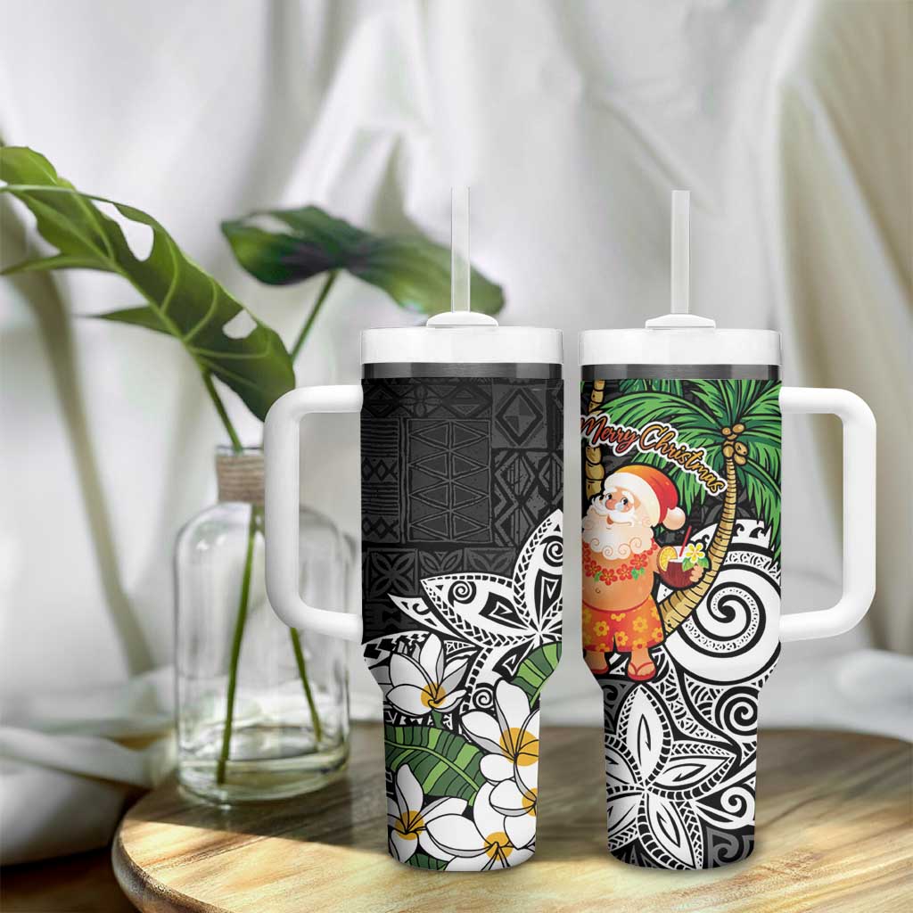 Polynesian Tumbler With Handle Tropical Santa - Plumeria Black Vintage