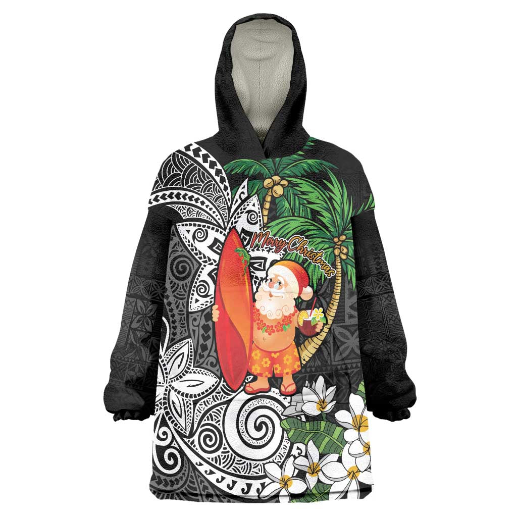 Polynesian Wearable Blanket Hoodie Tropical Santa - Plumeria Black Vintage LT7 One Size Black - Polynesian Pride
