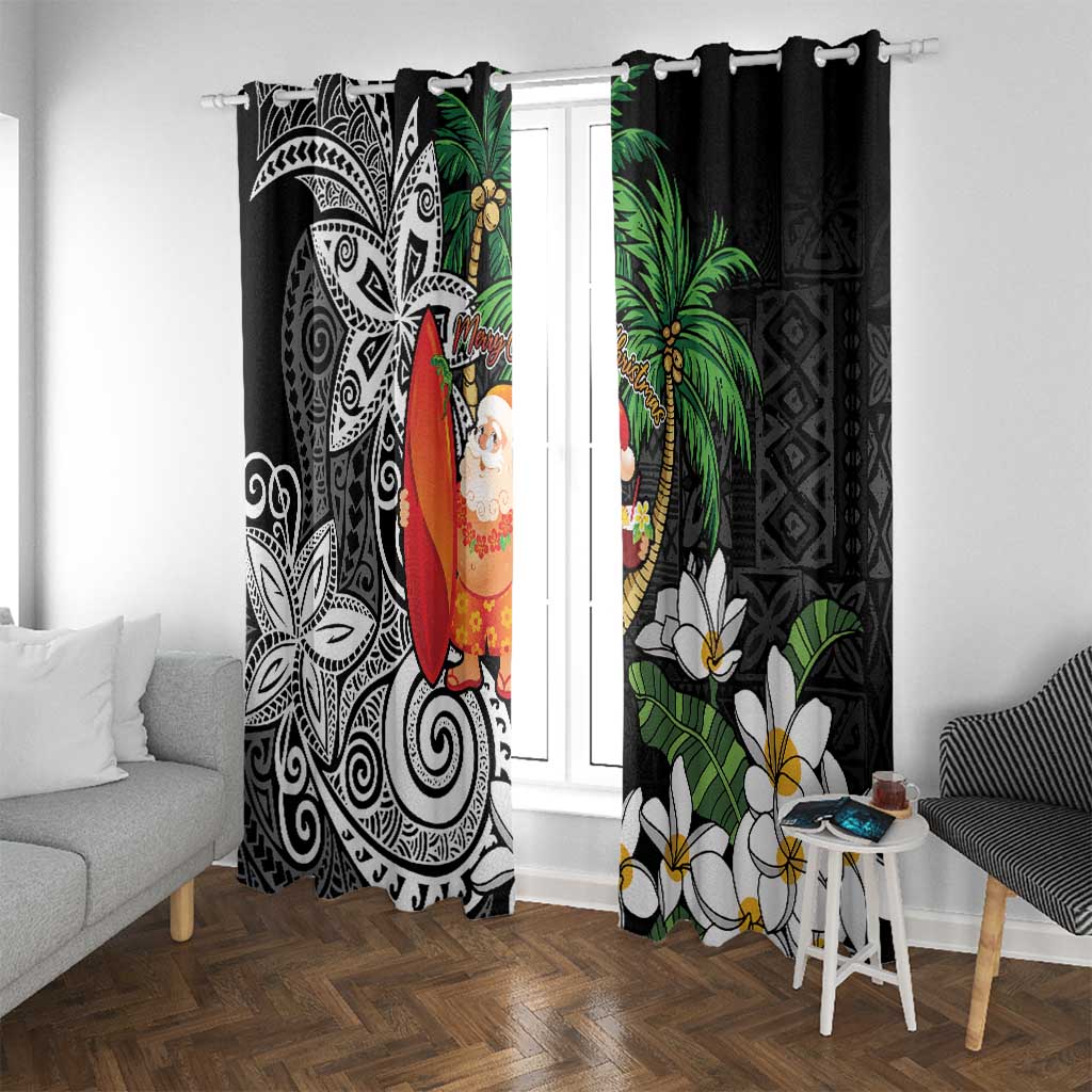 Polynesian Window Curtain Tropical Santa - Plumeria Black Vintage
