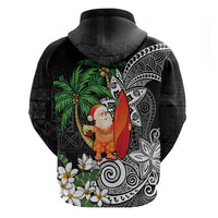 Polynesian Zip Hoodie Tropical Santa - Plumeria Black Vintage LT7 - Polynesian Pride