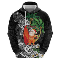 Polynesian Zip Hoodie Tropical Santa - Plumeria Black Vintage LT7 - Polynesian Pride
