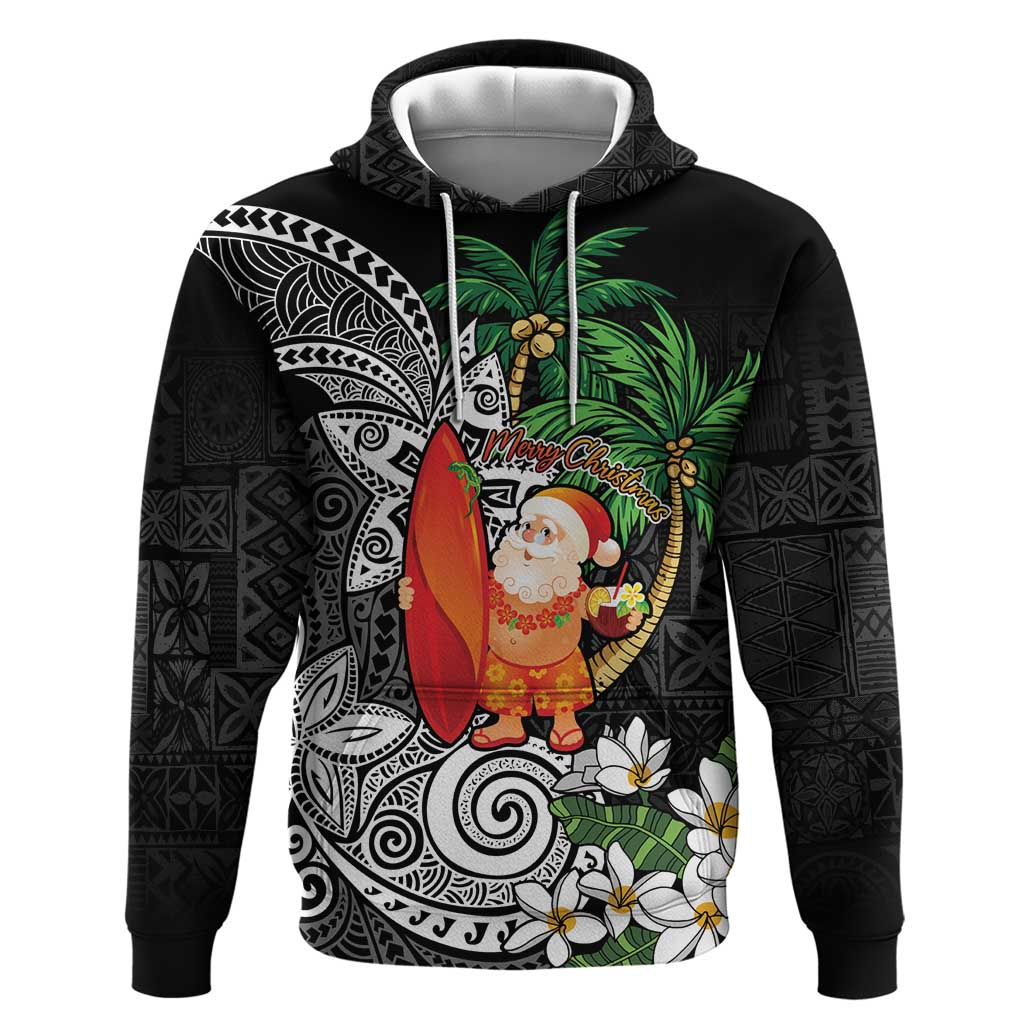 Polynesian Zip Hoodie Tropical Santa - Plumeria Black Vintage LT7 Pullover Hoodie Black - Polynesian Pride