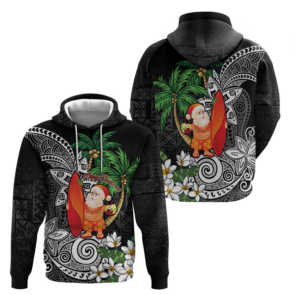Polynesian Zip Hoodie Tropical Santa - Plumeria Black Vintage LT7 - Polynesian Pride
