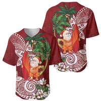 Polynesian Baseball Jersey Tropical Santa - Plumeria Red Vintage LT7 - Polynesian Pride