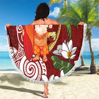 Polynesian Beach Blanket Tropical Santa - Plumeria Red Vintage