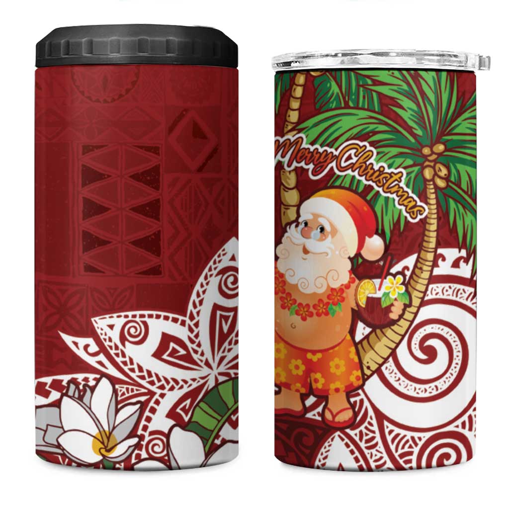 Polynesian 4 in 1 Can Cooler Tumbler Tropical Santa - Plumeria Red Vintage LT7 One Size: 16 oz Red - Polynesian Pride
