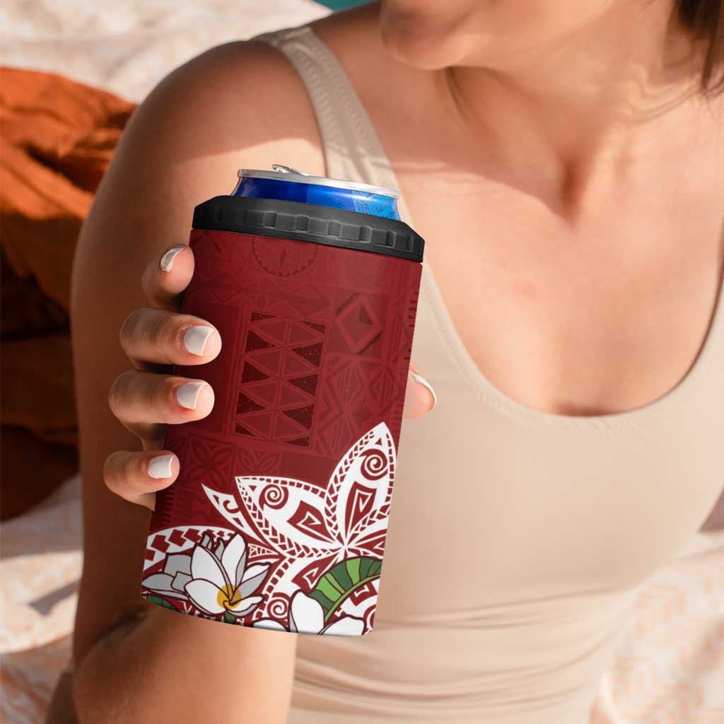 Polynesian 4 in 1 Can Cooler Tumbler Tropical Santa - Plumeria Red Vintage