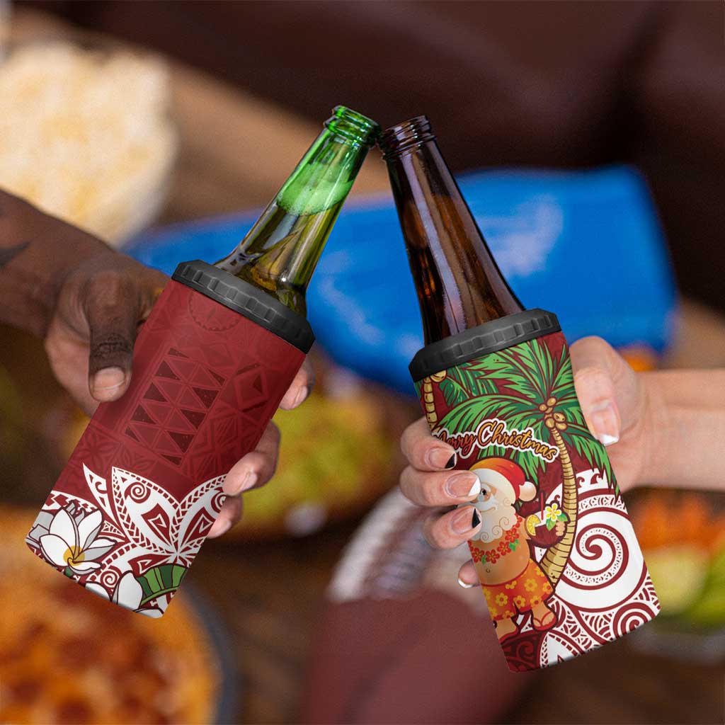 Polynesian 4 in 1 Can Cooler Tumbler Tropical Santa - Plumeria Red Vintage