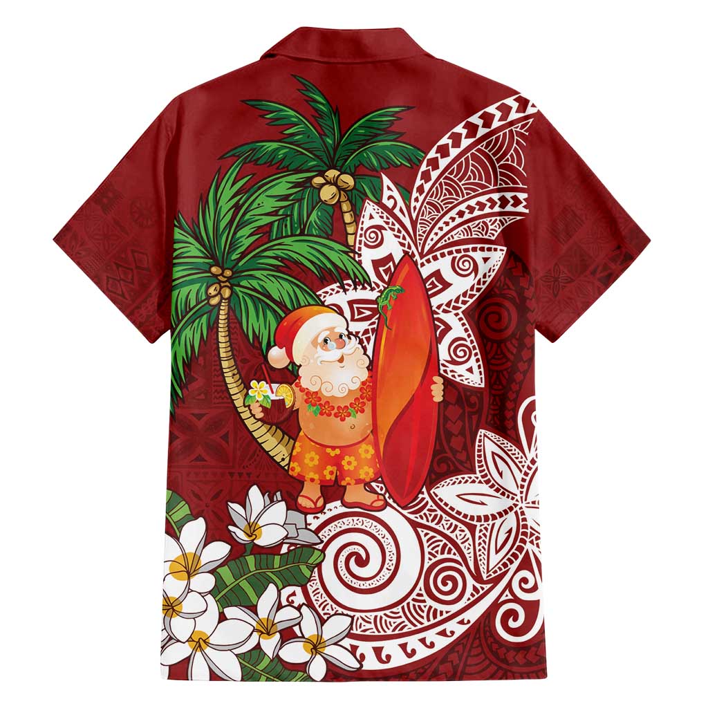 Polynesian Family Matching Long Sleeve Bodycon Dress and Hawaiian Shirt Tropical Santa - Plumeria Red Vintage LT7 - Polynesian Pride