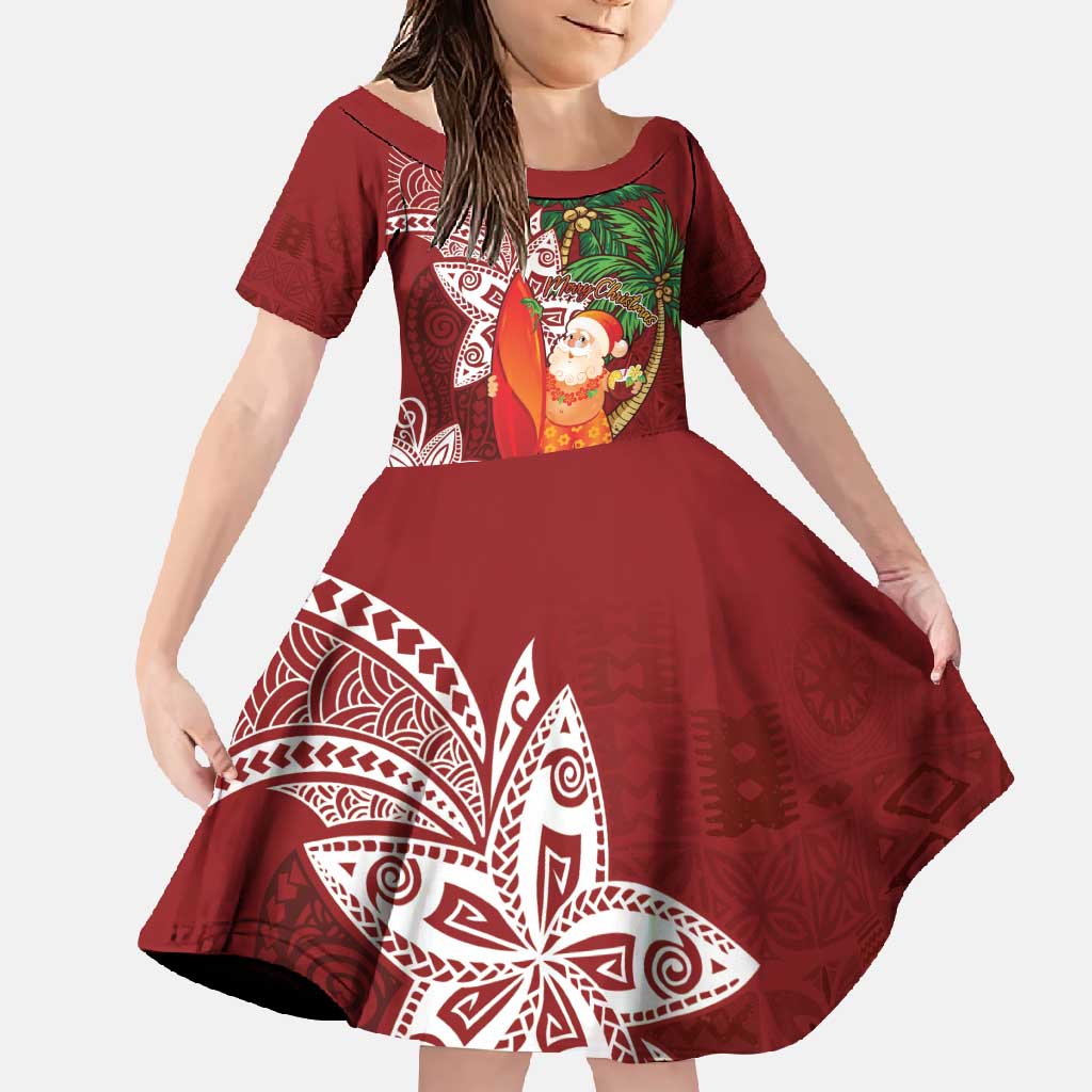 Polynesian Family Matching Mermaid Dress and Hawaiian Shirt Tropical Santa - Plumeria Red Vintage LT7 Daughter's Dress Red - Polynesian Pride