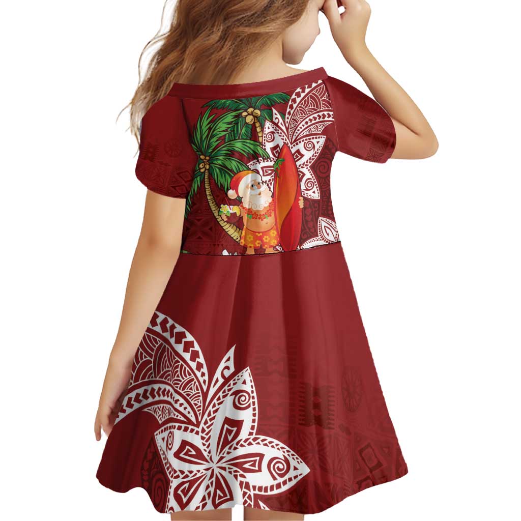 Polynesian Family Matching Puletasi and Hawaiian Shirt Tropical Santa - Plumeria Red Vintage