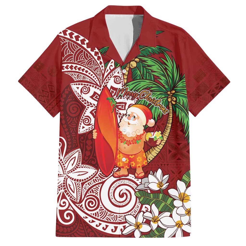Polynesian Family Matching Short Sleeve Bodycon Dress and Hawaiian Shirt Tropical Santa - Plumeria Red Vintage LT7 Dad's Shirt - Short Sleeve Red - Polynesian Pride