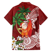Polynesian Family Matching Short Sleeve Bodycon Dress and Hawaiian Shirt Tropical Santa - Plumeria Red Vintage LT7 - Polynesian Pride