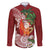 Polynesian Family Matching Short Sleeve Bodycon Dress and Hawaiian Shirt Tropical Santa - Plumeria Red Vintage