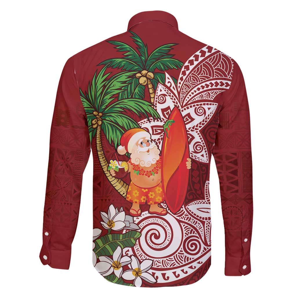 Polynesian Family Matching Short Sleeve Bodycon Dress and Hawaiian Shirt Tropical Santa - Plumeria Red Vintage LT7 - Polynesian Pride