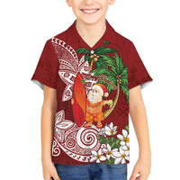 Polynesian Family Matching Short Sleeve Bodycon Dress and Hawaiian Shirt Tropical Santa - Plumeria Red Vintage LT7 Son's Shirt Red - Polynesian Pride