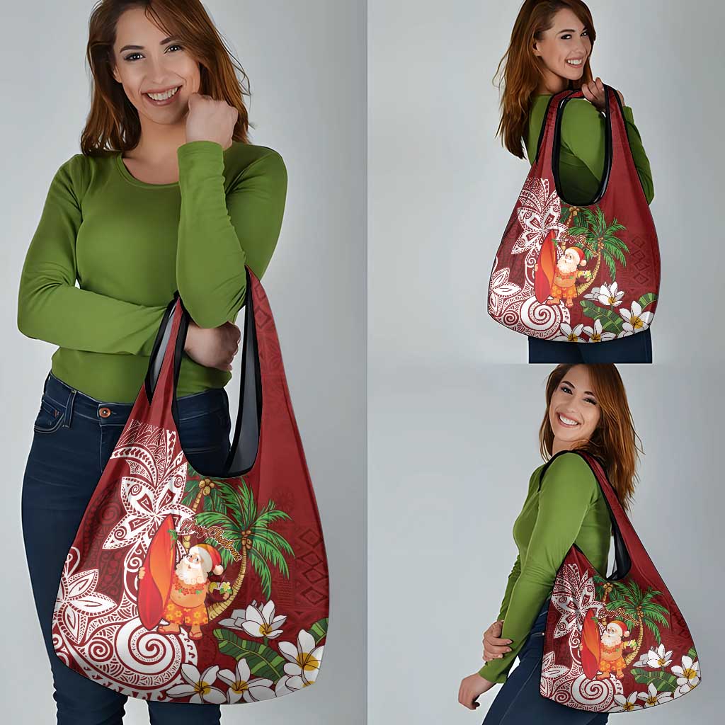 Polynesian Grocery Bag Tropical Santa - Plumeria Red Vintage