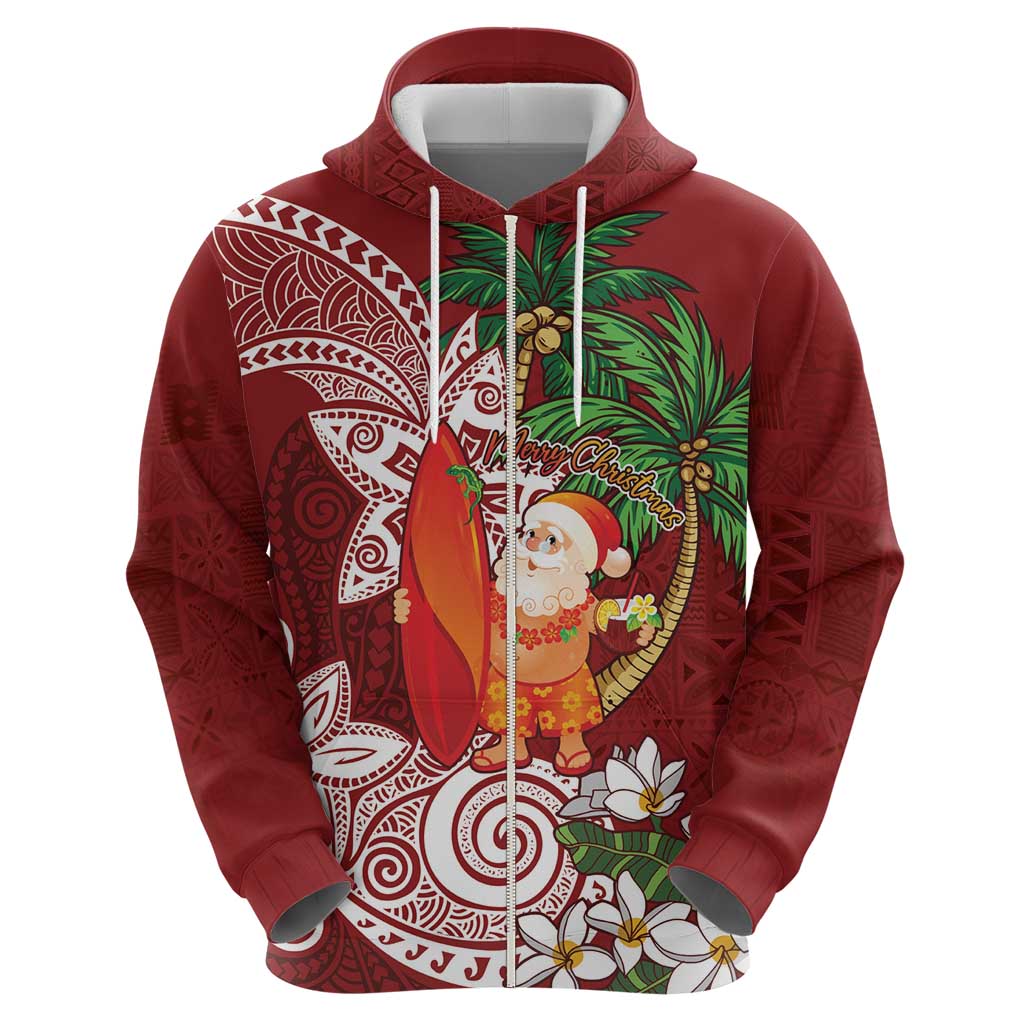 Polynesian Hoodie Tropical Santa - Plumeria Red Vintage