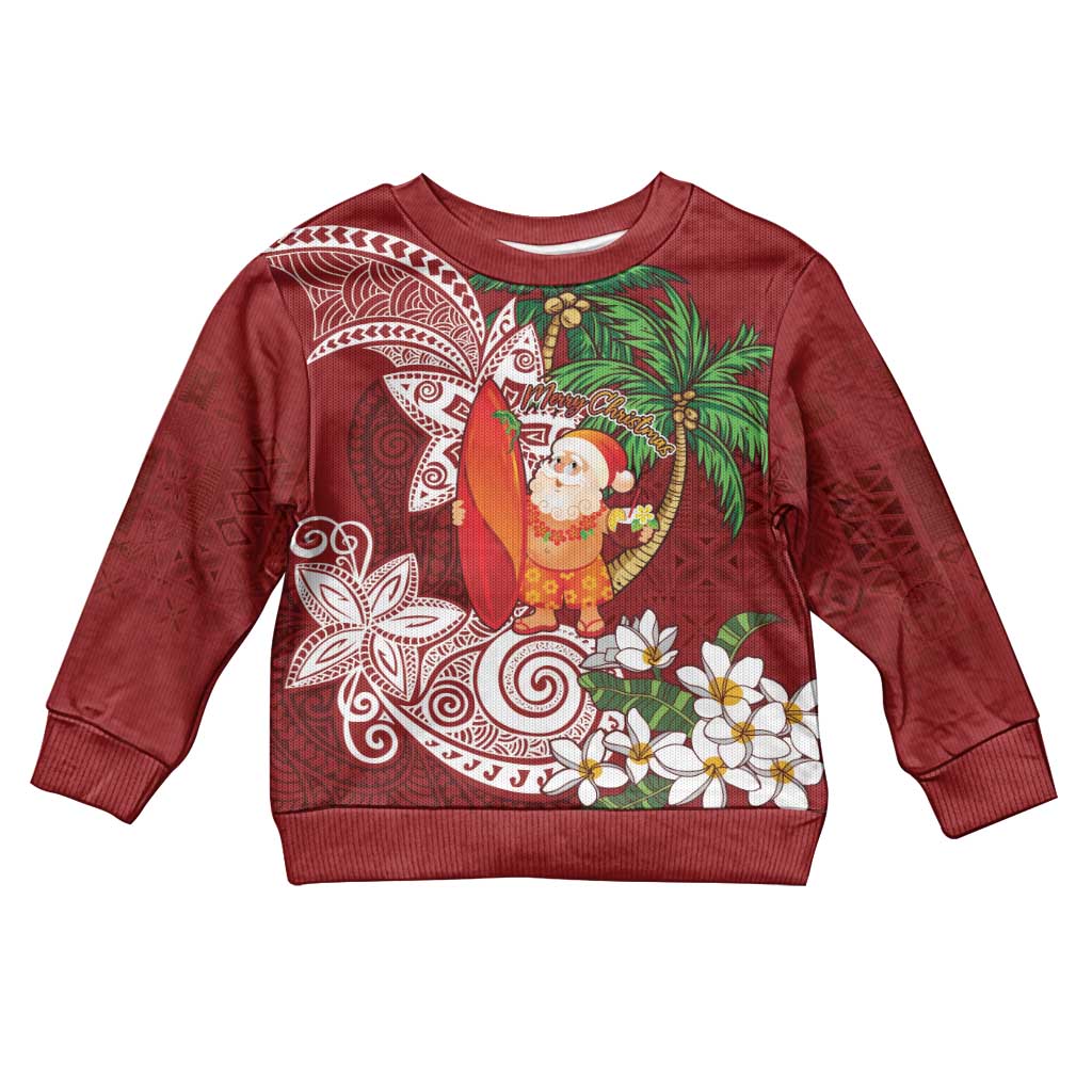 Polynesian Kid Ugly Christmas Sweater Tropical Santa - Plumeria Red Vintage LT7 Kid Red - Polynesian Pride