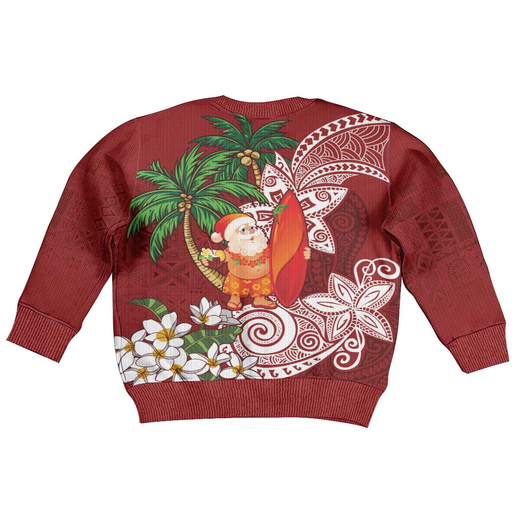 Polynesian Kid Ugly Christmas Sweater Tropical Santa - Plumeria Red Vintage