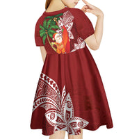 Polynesian Kid Short Sleeve Dress Tropical Santa - Plumeria Red Vintage