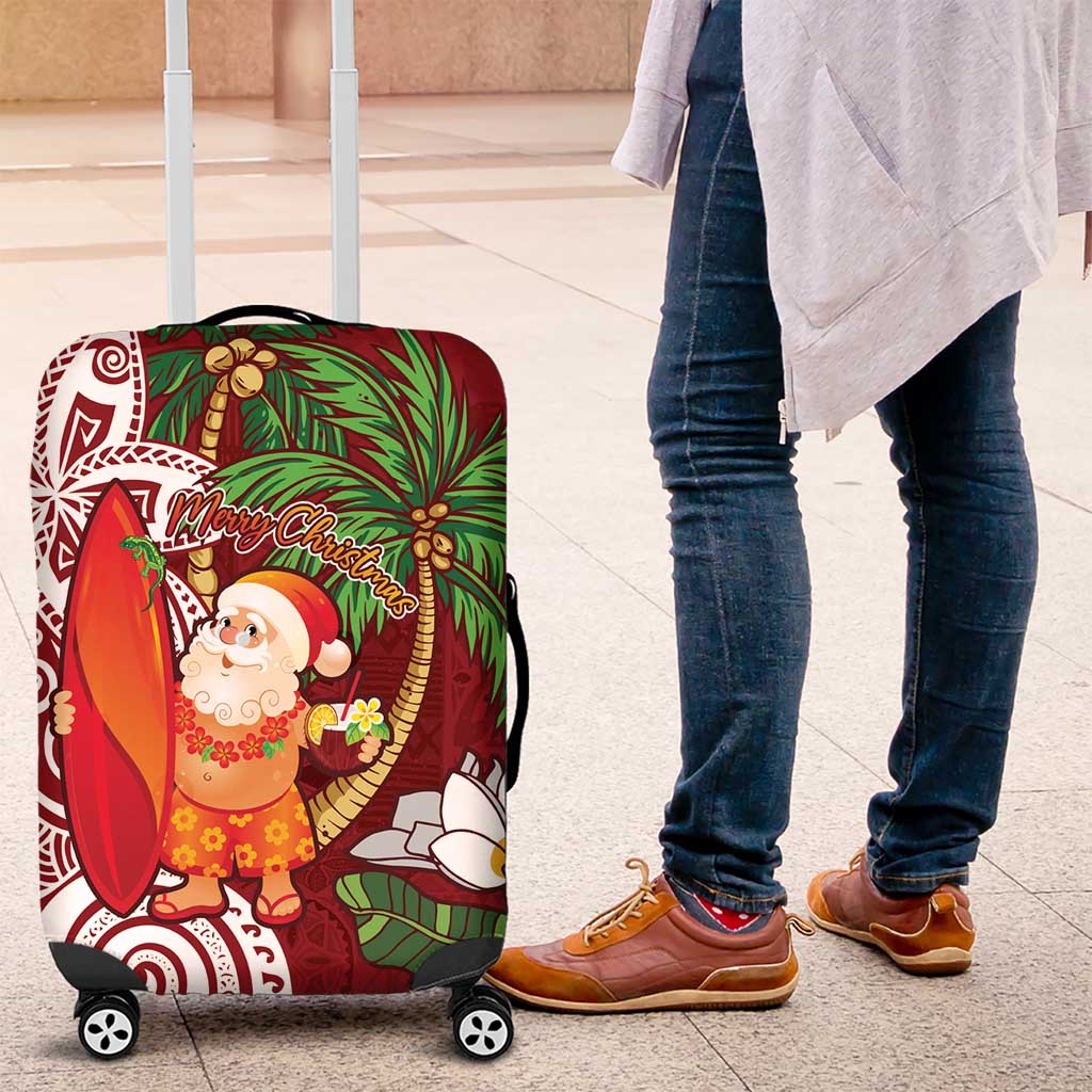 Polynesian Luggage Cover Tropical Santa - Plumeria Red Vintage LT7 Red - Polynesian Pride