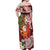 Polynesian Off Shoulder Maxi Dress Tropical Santa - Plumeria Red Vintage