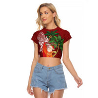 Polynesian Raglan Cropped T Shirt Tropical Santa - Plumeria Red Vintage