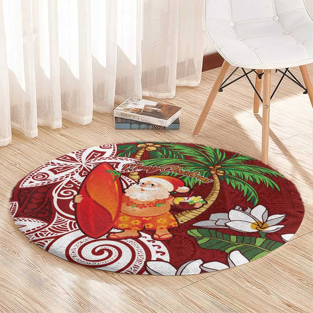 Polynesian Round Carpet Tropical Santa - Plumeria Red Vintage LT7 - Polynesian Pride