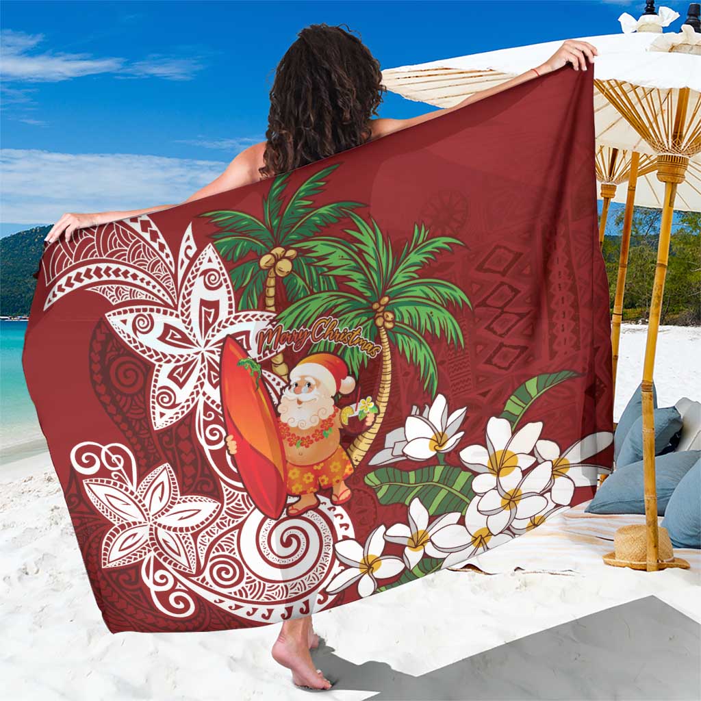 Polynesian Sarong Tropical Santa - Plumeria Red Vintage LT7 One Size 44 x 66 inches Red - Polynesian Pride